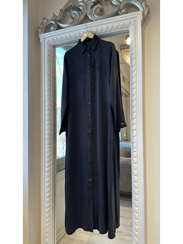 İNVEE 7032 İpek Qupra Gömlek Elbise - Siyah