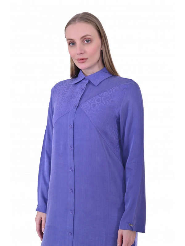 İNVEE 7032 İpek Qupra Gömlek Elbise - Mor