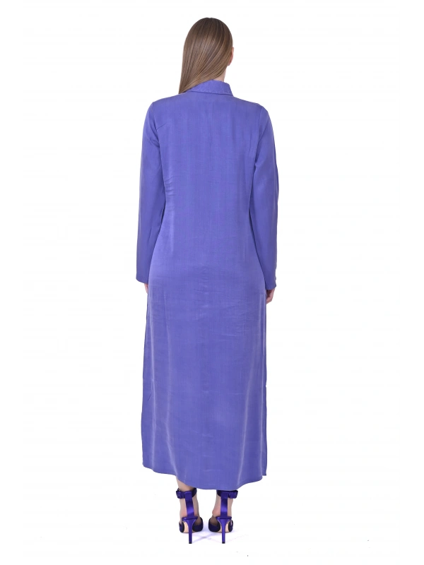 İNVEE 7032 İpek Qupra Gömlek Elbise - Mor