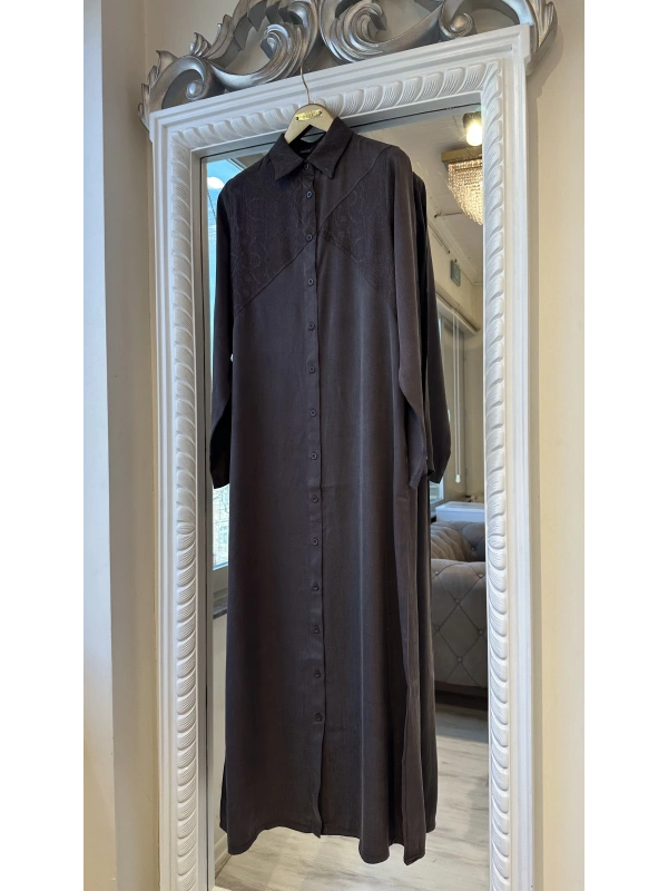 İNVEE 7032 İpek Qupra Gömlek Elbise - Kahverengi