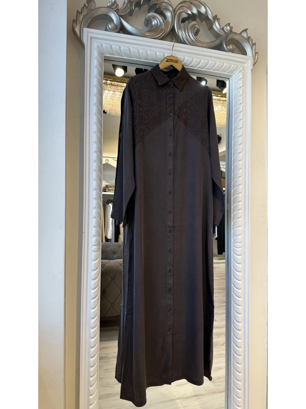 İNVEE 7032 İpek Qupra Gömlek Elbise - Kahverengi