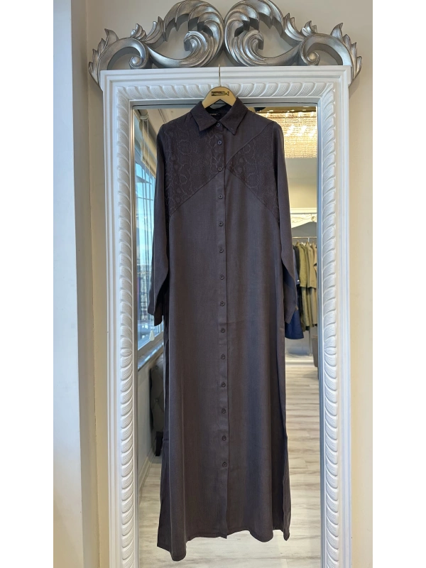 İNVEE 7032 İpek Qupra Gömlek Elbise - Kahverengi