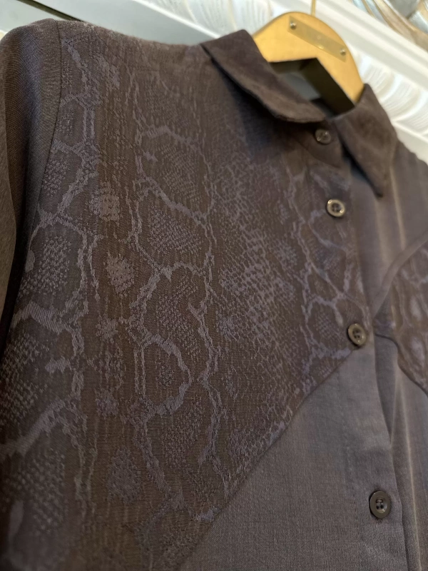 İNVEE 7032 İpek Qupra Gömlek Elbise - Kahverengi