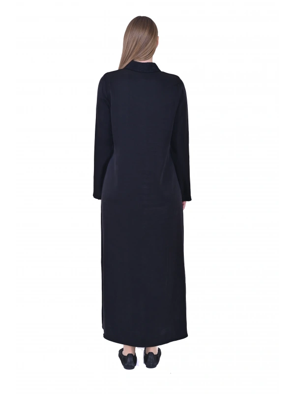 İNVEE 7032 İpek Qupra Gömlek Elbise - Siyah