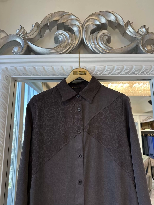 İNVEE 7032 İpek Qupra Gömlek Elbise - Kahverengi