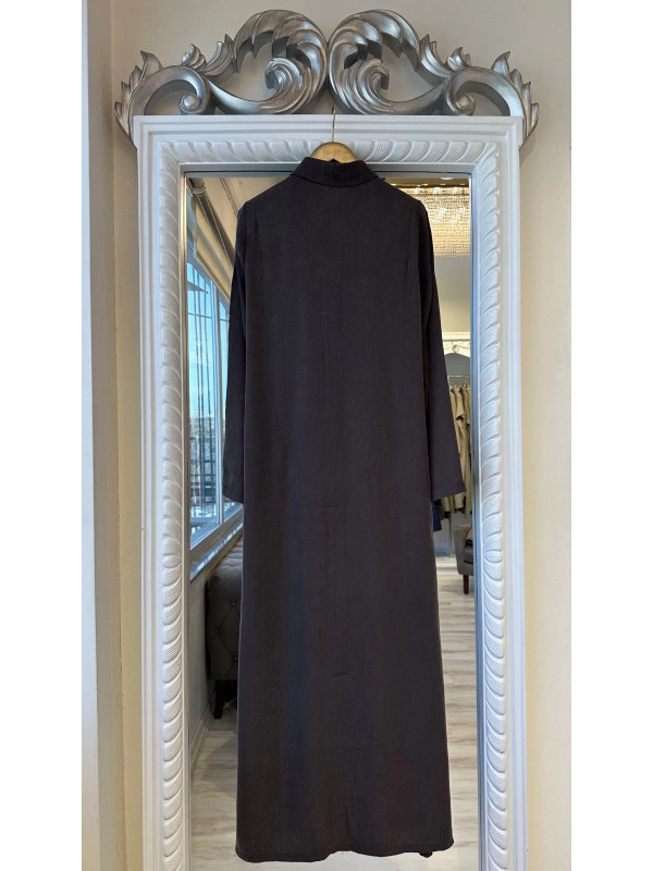 İNVEE 7032 İpek Qupra Gömlek Elbise - Kahverengi