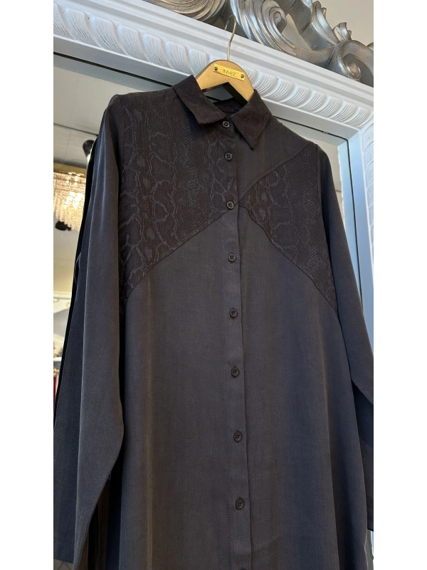 İNVEE 7032 İpek Qupra Gömlek Elbise - Kahverengi