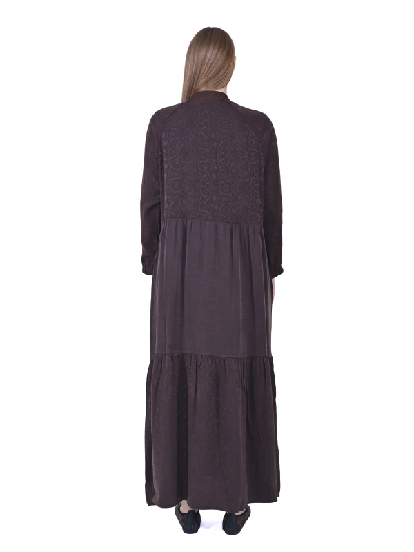 İNVEE 7033 Desenli Modal Elbise - Kahverengi