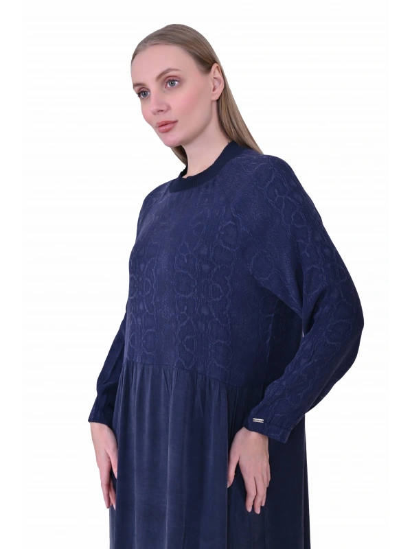 İNVEE 7033 Desenli Modal Elbise - Lacivert
