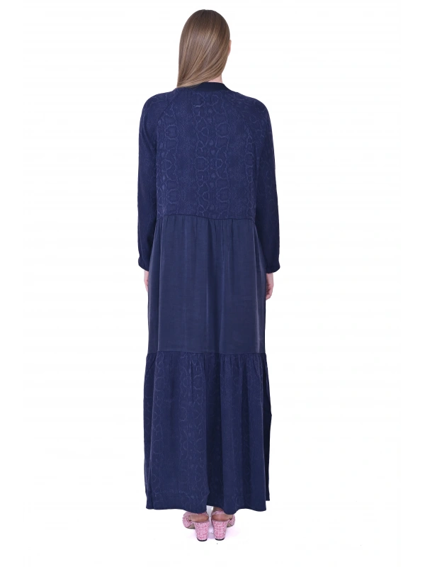 İNVEE 7033 Desenli Modal Elbise - Lacivert