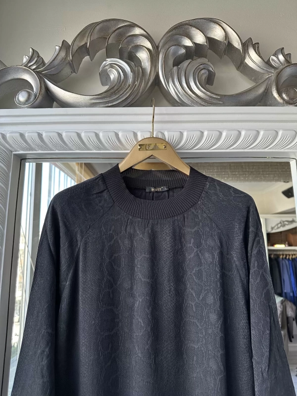 İNVEE 7033 Desenli Modal Elbise - Siyah