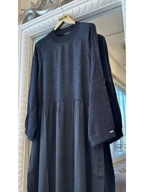 İNVEE 7033 Desenli Modal Elbise - Siyah