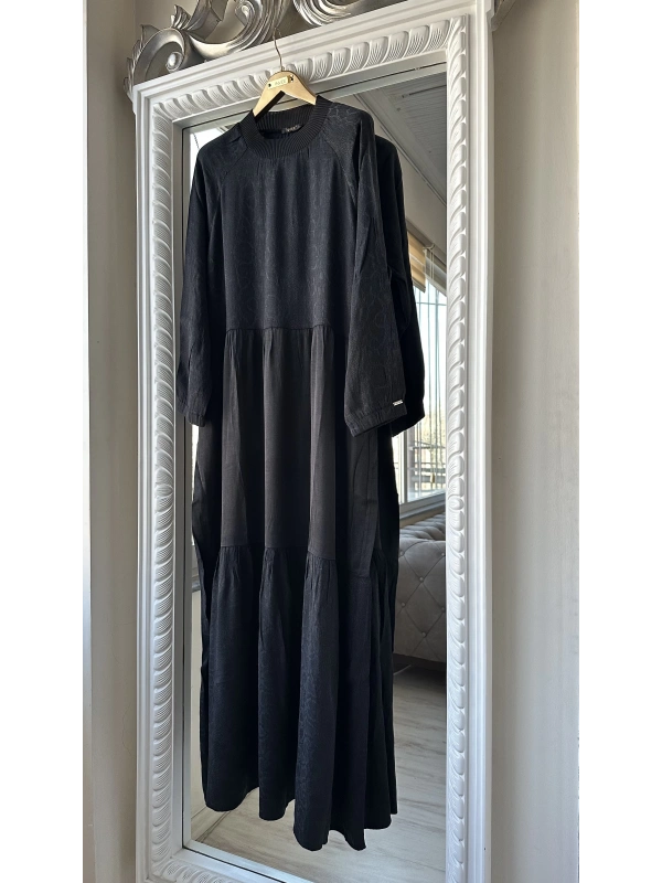 İNVEE 7033 Desenli Modal Elbise - Siyah