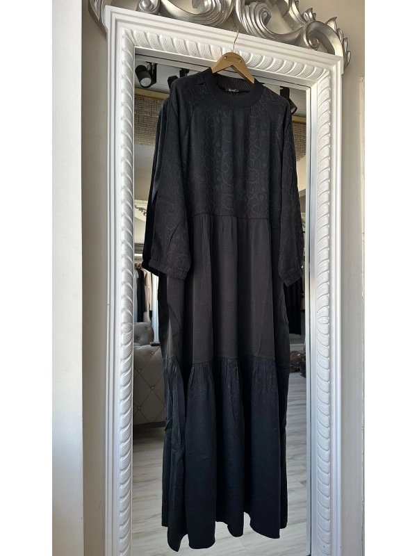 İNVEE 7033 Desenli Modal Elbise - Siyah