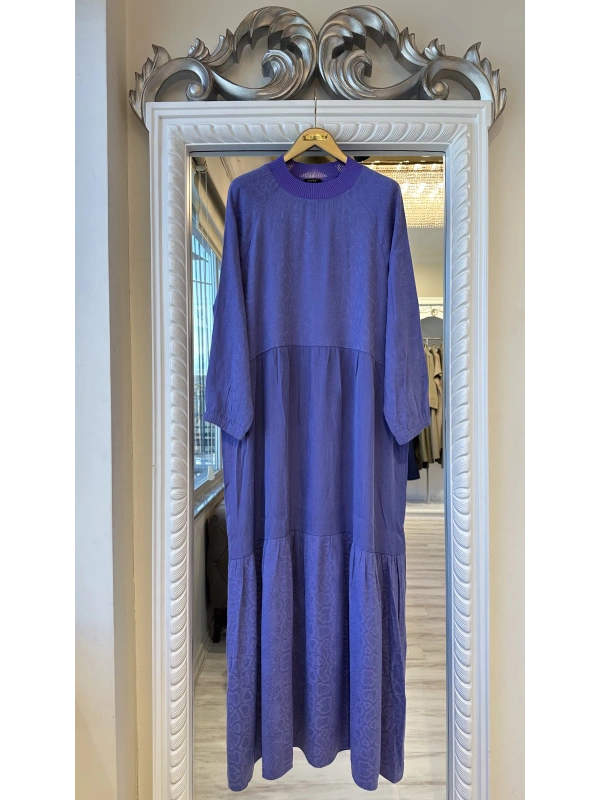 İNVEE 7033 Desenli Modal Elbise - Mor