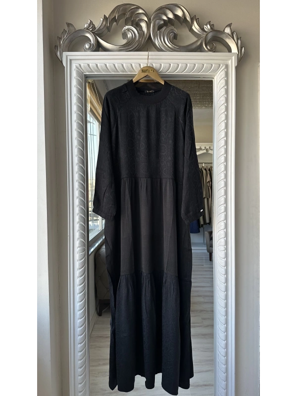 İNVEE 7033 Desenli Modal Elbise - Siyah