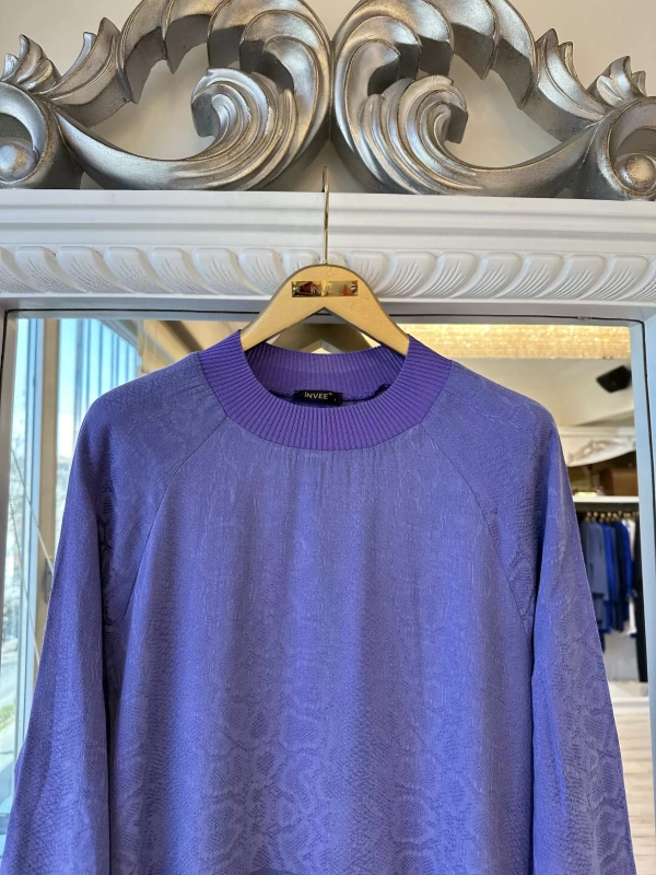 İNVEE 7033 Desenli Modal Elbise - Mor