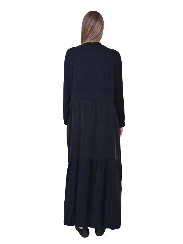 İNVEE 7033 Desenli Modal Elbise - Siyah