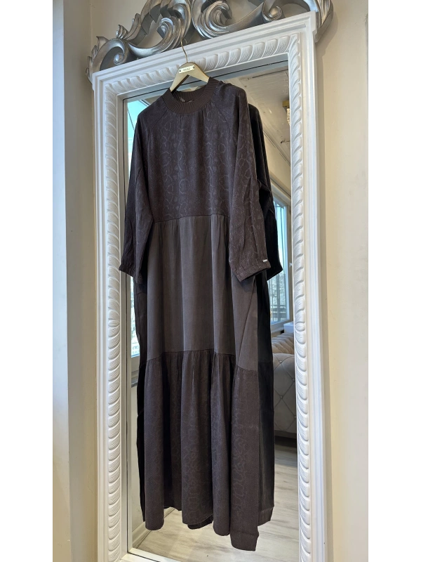 İNVEE 7033 Desenli Modal Elbise - Kahverengi