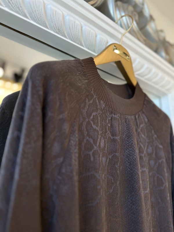 İNVEE 7033 Desenli Modal Elbise - Kahverengi