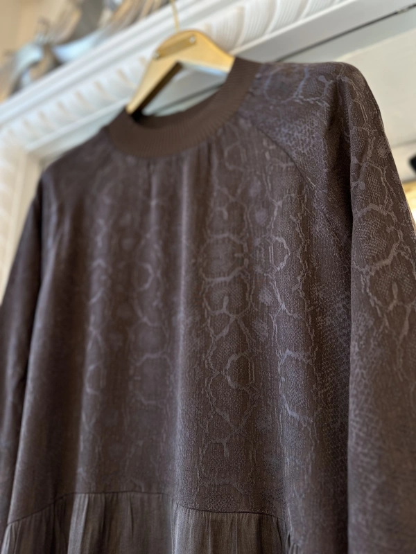 İNVEE 7033 Desenli Modal Elbise - Kahverengi