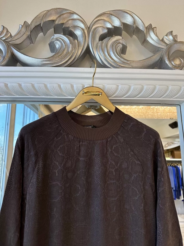 İNVEE 7033 Desenli Modal Elbise - Kahverengi