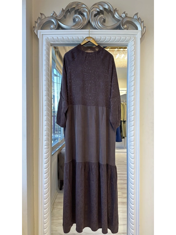 İNVEE 7033 Desenli Modal Elbise - Kahverengi