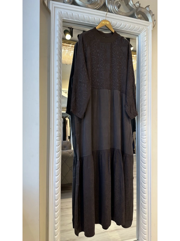 İNVEE 7033 Desenli Modal Elbise - Kahverengi