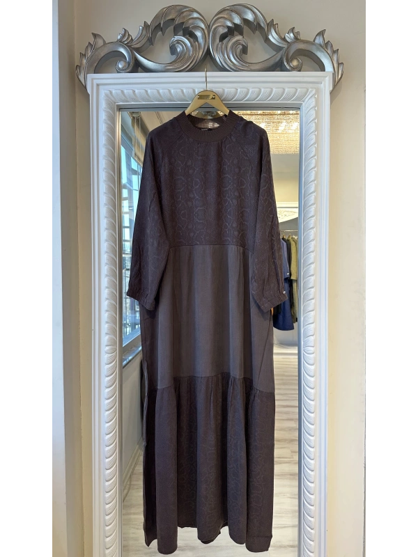 İNVEE 7033 Desenli Modal Elbise - Kahverengi