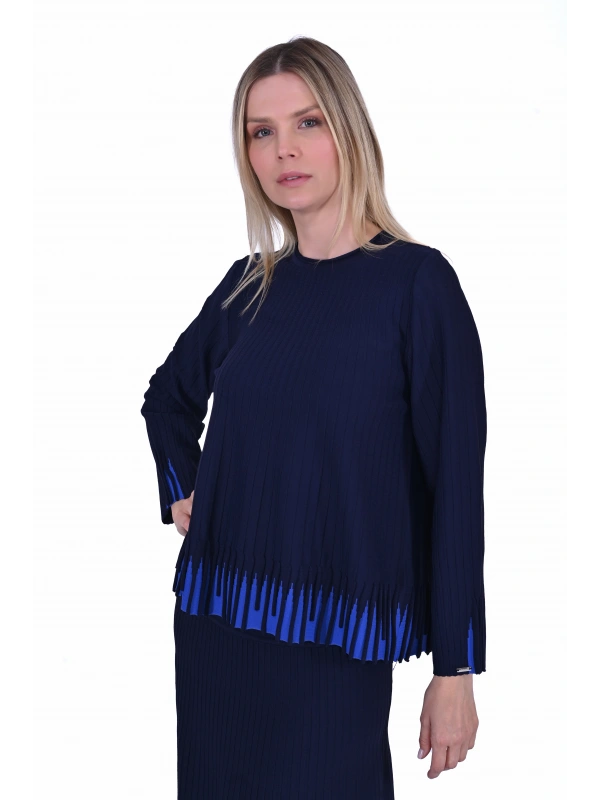 İNVEE 7034 İki Renkli Triko Takım - Lacivert