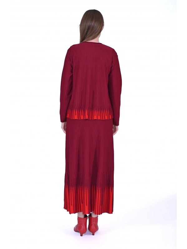 İNVEE 7034 İki Renkli Triko Takım - Bordo