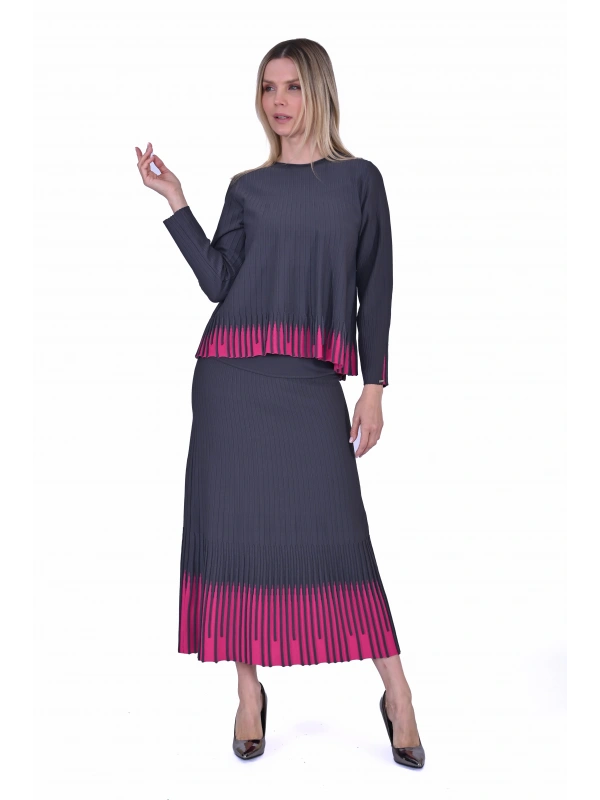 İNVEE 7034 İki Renkli Triko Takım - Gri