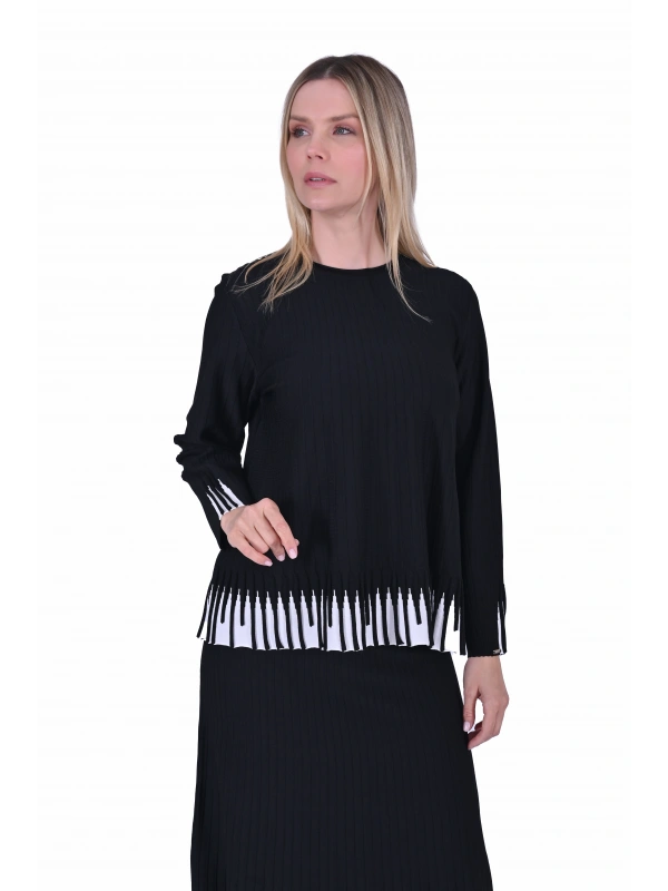 İNVEE 7034 İki Renkli Triko Takım - Siyah