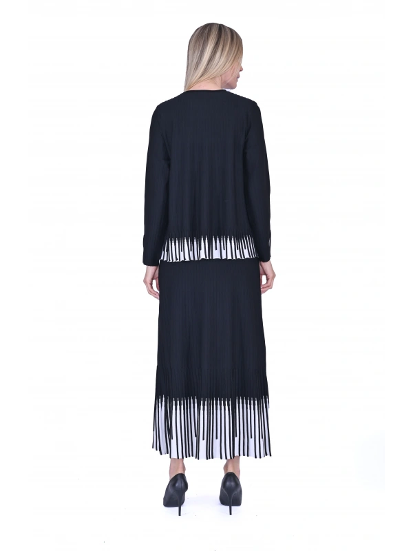 İNVEE 7034 İki Renkli Triko Takım - Siyah