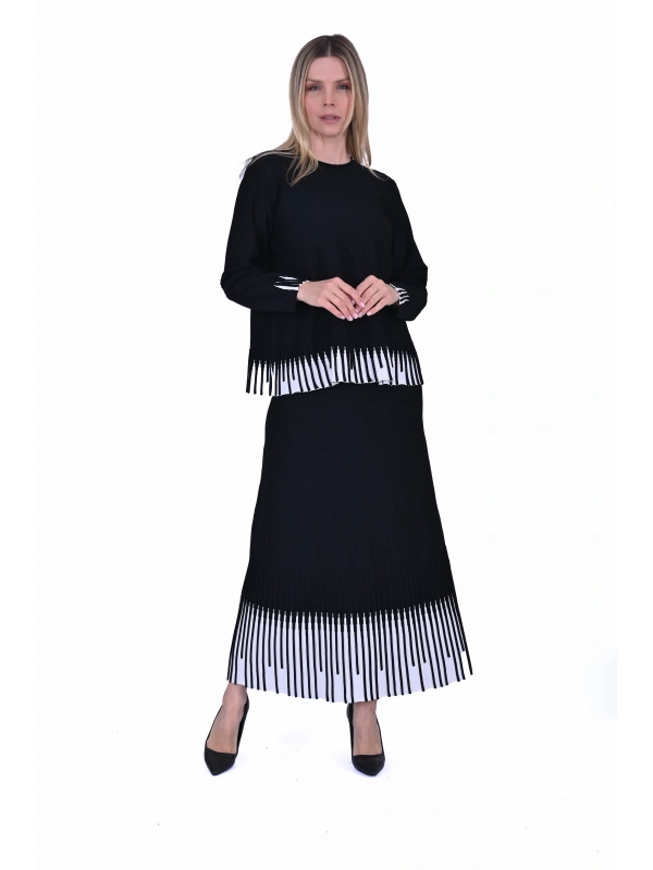 İNVEE 7034 İki Renkli Triko Takım - Siyah