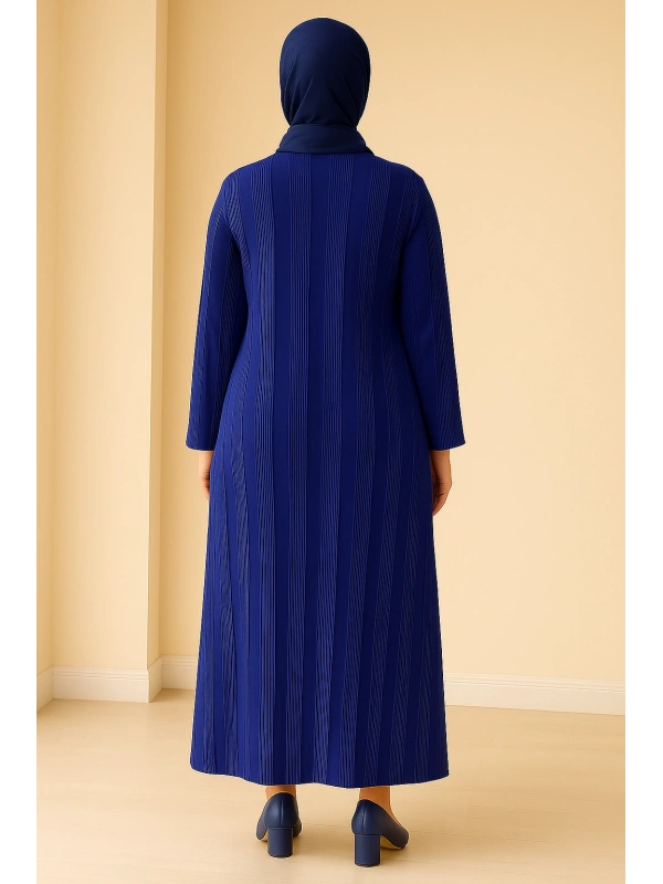 İNVEE 7038 Düğme Detaylı Triko Elbise - Morcivert