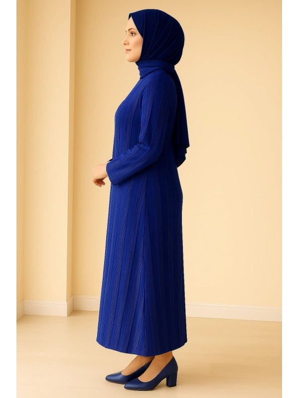 İNVEE 7038 Düğme Detaylı Triko Elbise - Morcivert