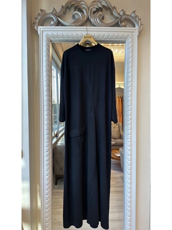 İNVEE Cepli İki İplik Elbise - Siyah