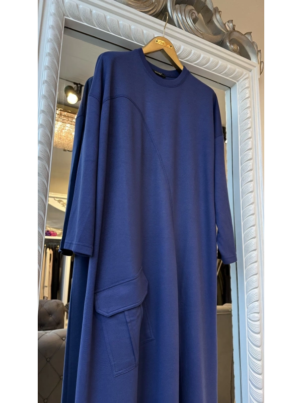 İNVEE Cepli İki İplik Elbise - İndigo