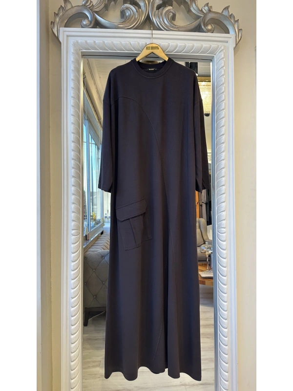 İNVEE Cepli İki İplik Elbise - Kahverengi