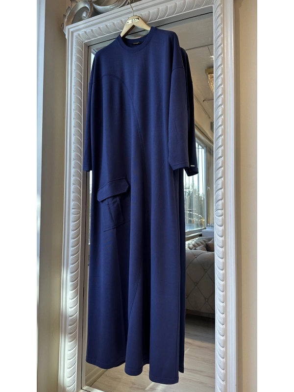 İNVEE Cepli İki İplik Elbise - İndigo