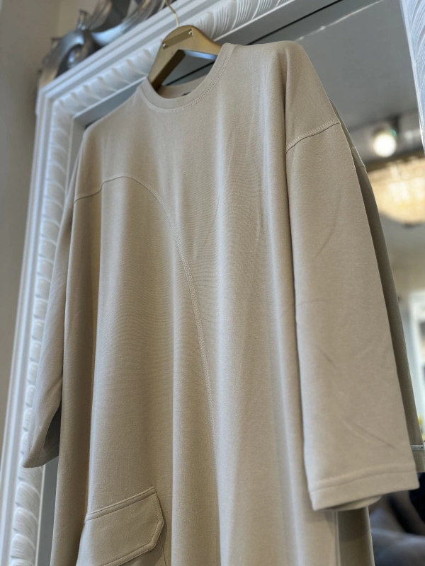 İNVEE Cepli İki İplik Elbise - Bej