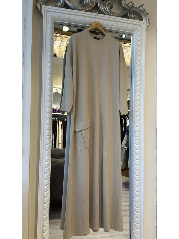 İNVEE Cepli İki İplik Elbise - Bej