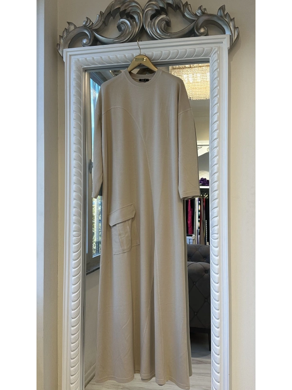 İNVEE Cepli İki İplik Elbise - Bej