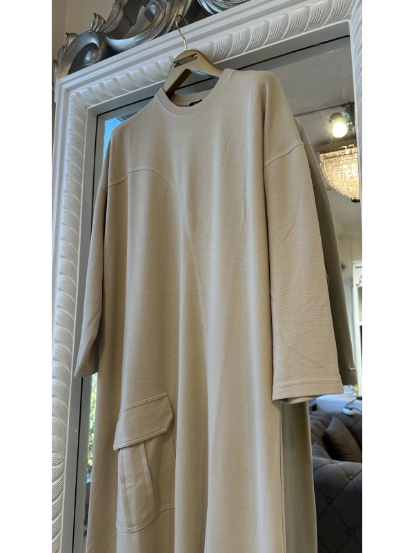 İNVEE Cepli İki İplik Elbise - Bej
