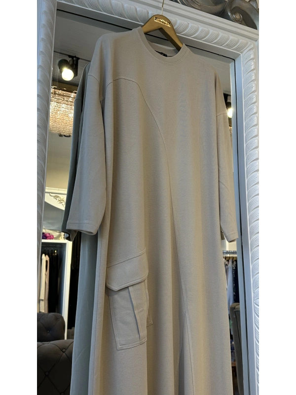 İNVEE Cepli İki İplik Elbise - Bej