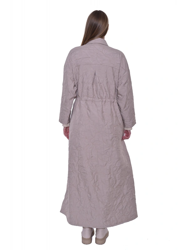 İNVEE 7041 Geniş Kalıp Belden Bağlamalı Kapitone Kap - Bej