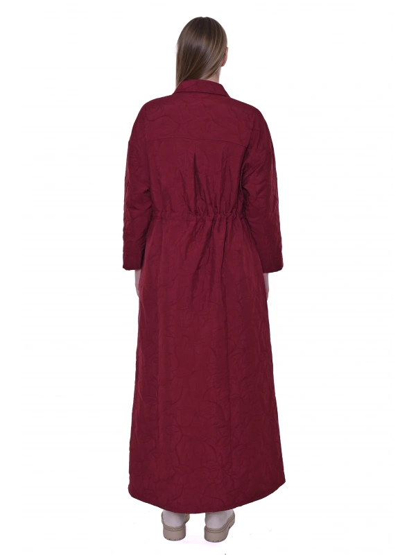 İNVEE Geniş Kalıp Belden Bağlamalı Kapitone Kap - Bordo