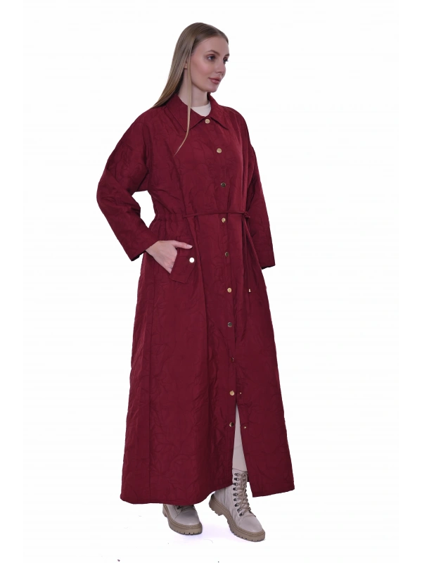 İNVEE Geniş Kalıp Belden Bağlamalı Kapitone Kap - Bordo