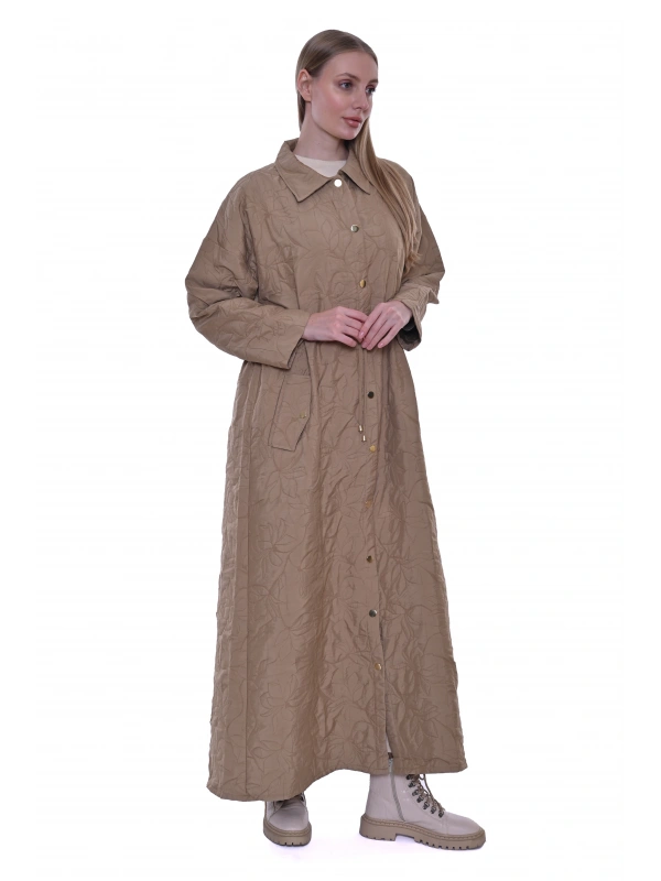 İNVEE Geniş Kalıp Belden Bağlamalı Kapitone Kap - Camel